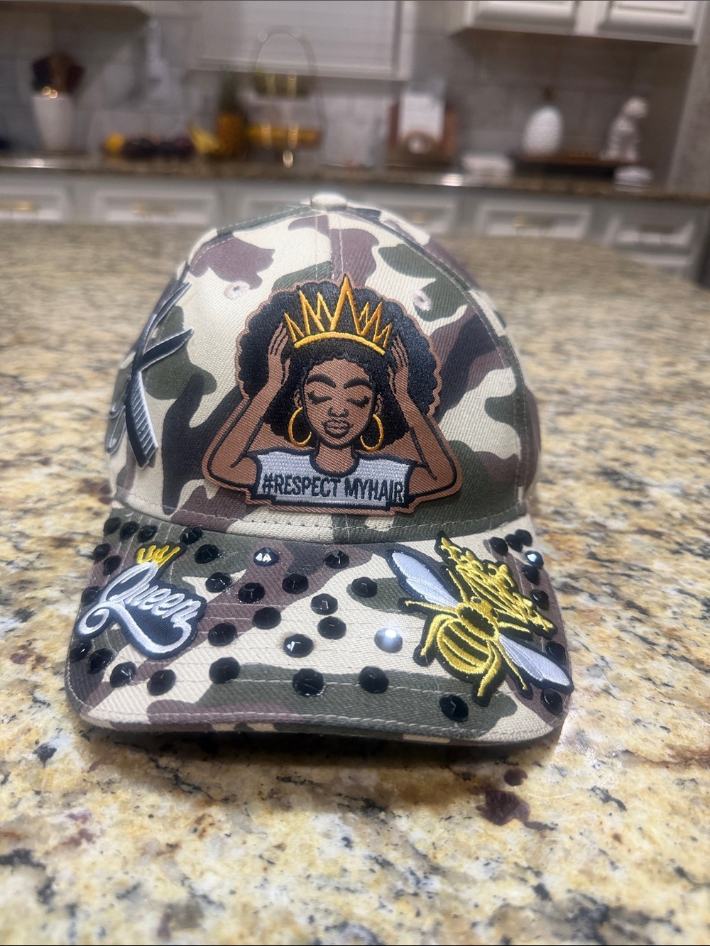 Respect My Hair Camo Baseball Cap - Green